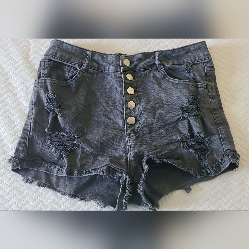 Refuge Black Distressed Denim Shorts